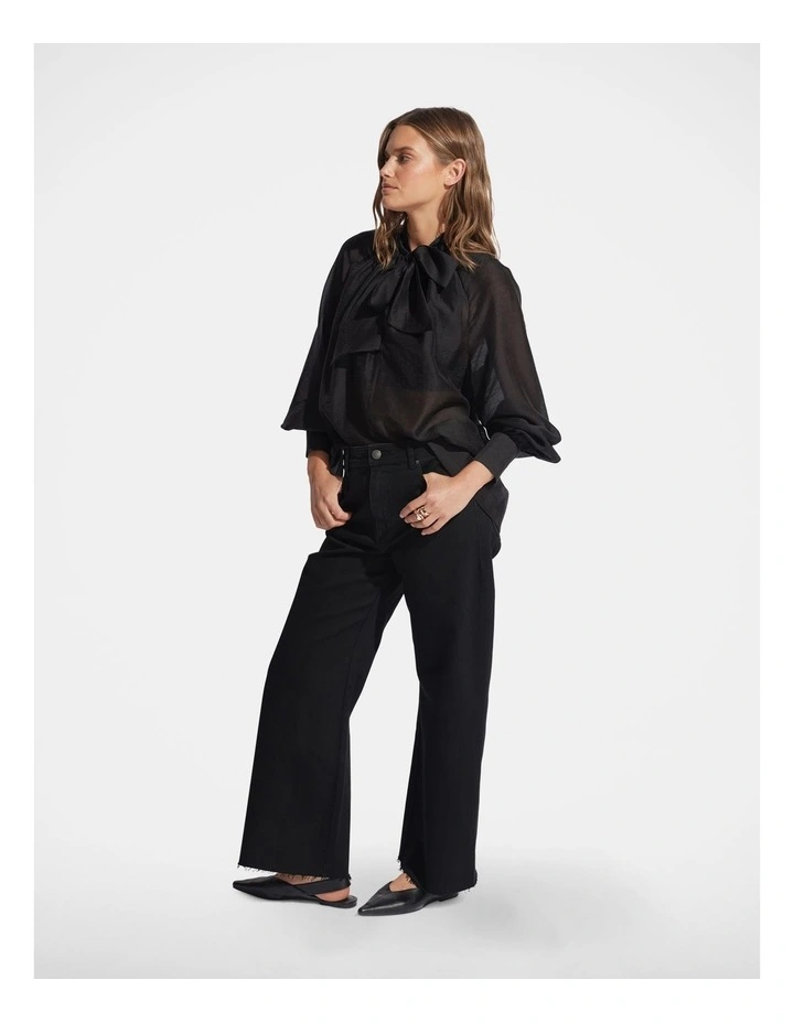 Irena Tie Neck Blouse in Black image 1