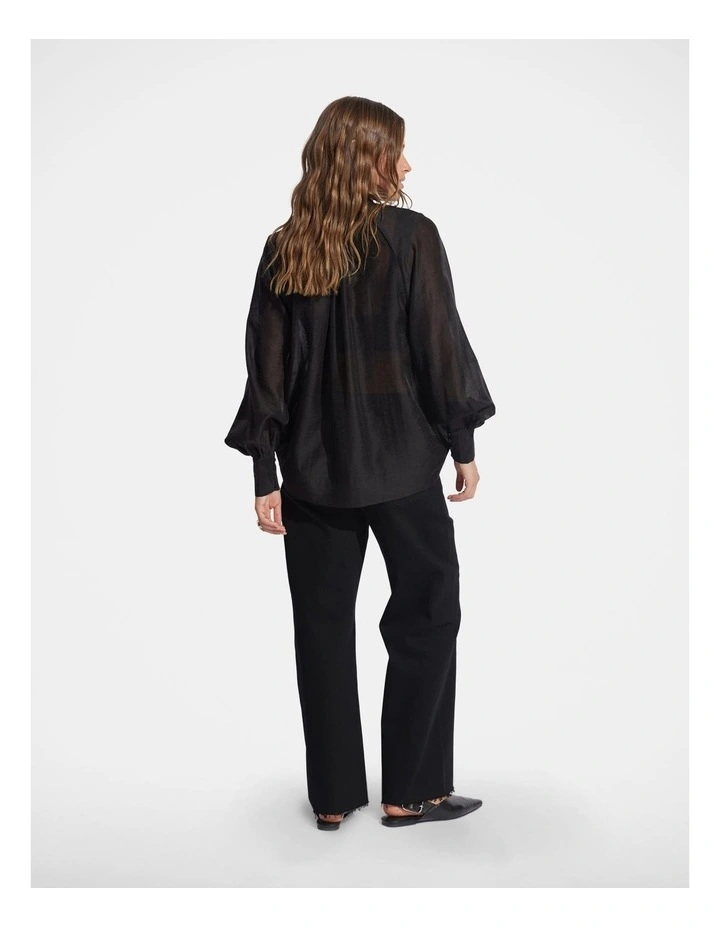 Irena Tie Neck Blouse in Black image 2