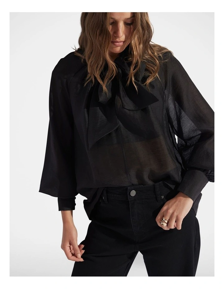 Irena Tie Neck Blouse in Black image 3