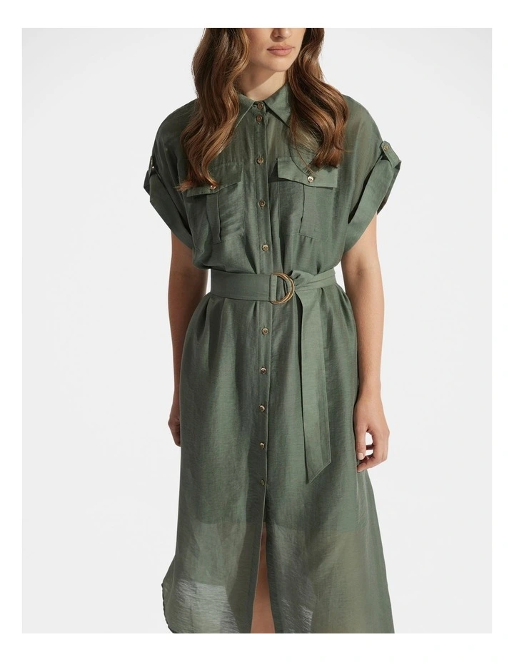 Maxienne Midi Shirt Dress in Green image 3