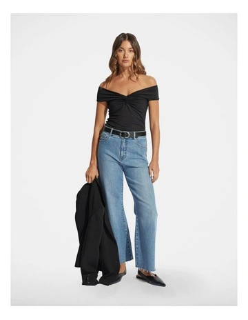 Amy Off Shoulder Twist Top in Black