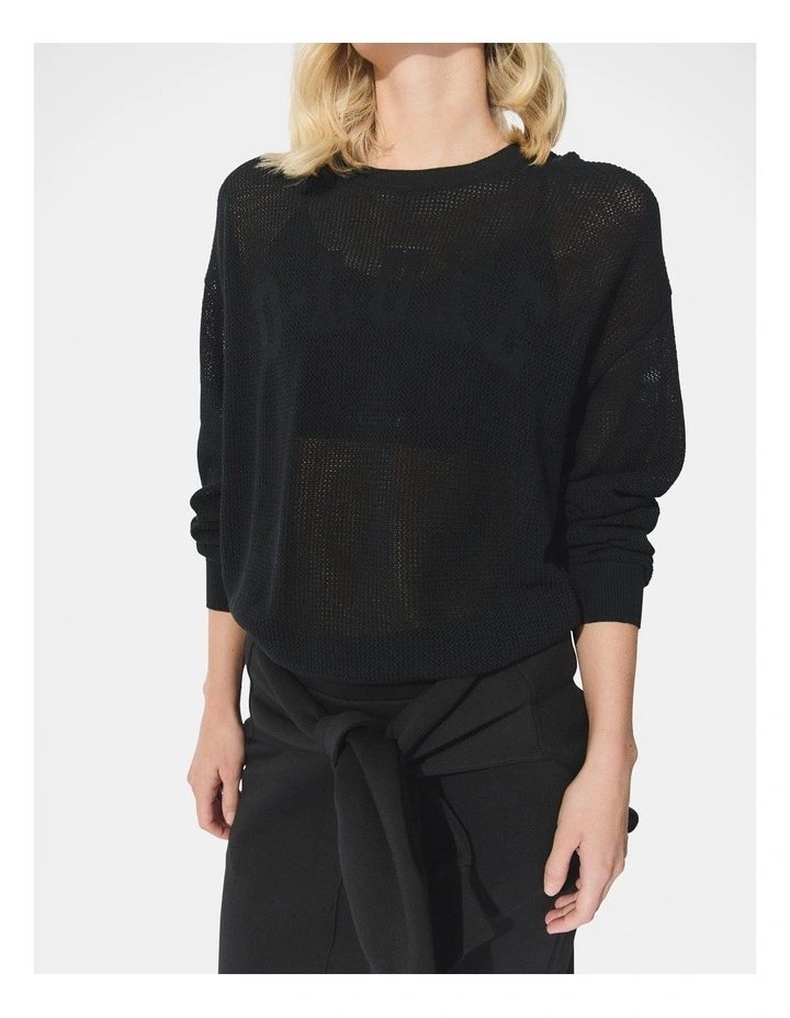 D-Luxe Sheer Knit Logo Jumper in Black image 3
