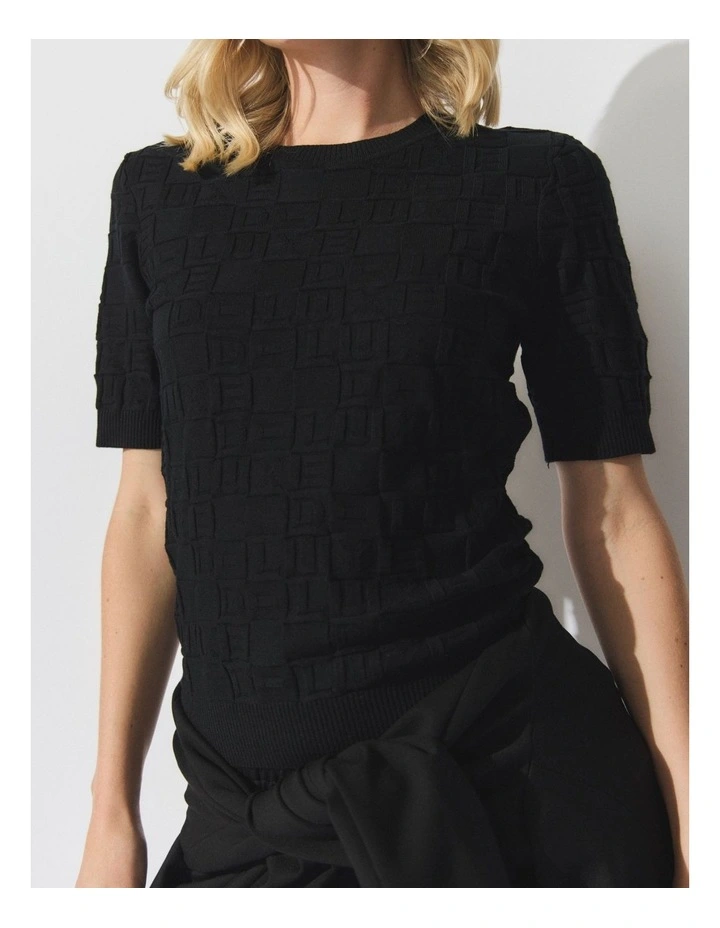 D Luxe Monogram Knit Top in Black image 3