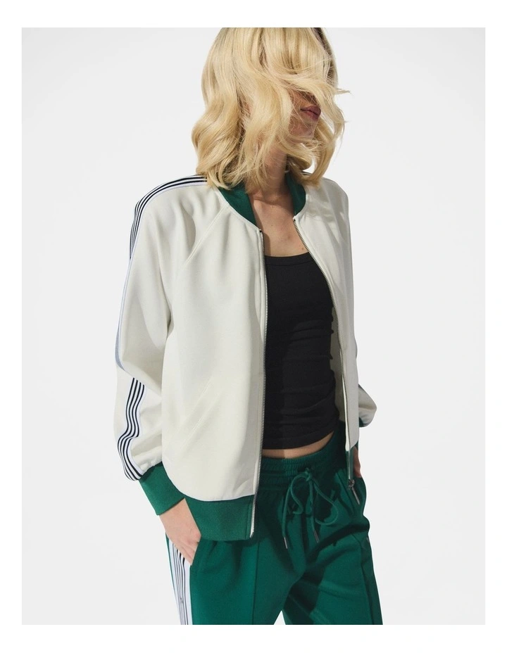 D-Luxe Side Stripe Bomber in Ivory image 3