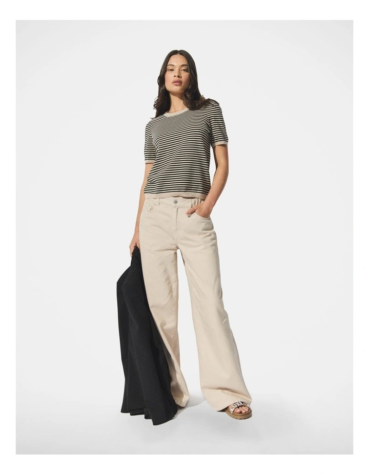 Stripe Knit Tee in Beige image 1