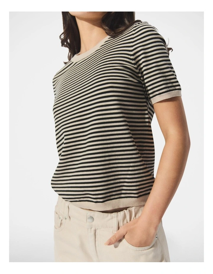 Stripe Knit Tee in Beige image 3
