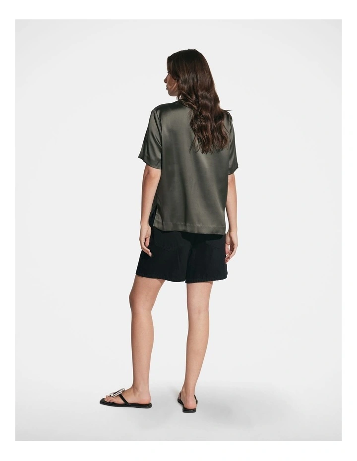 Phoebe Satin Tee in Green image 2