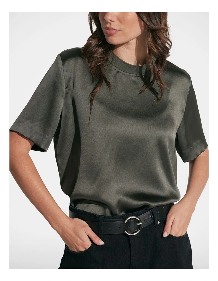Phoebe Satin Tee in Green image 3