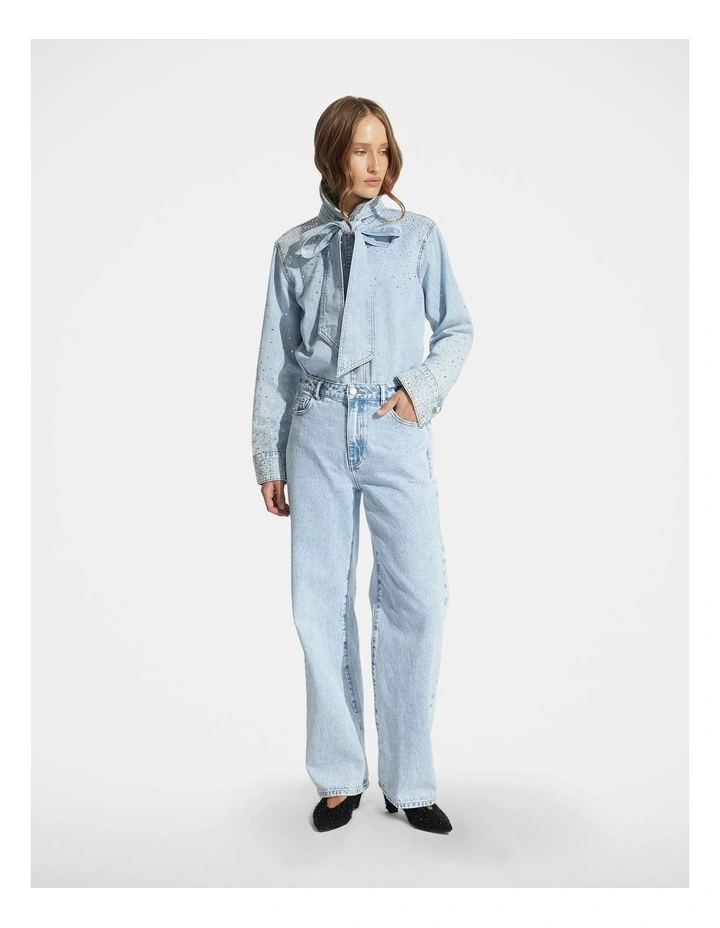 Anja Rhinestone Bow Shirt in Blue image 1