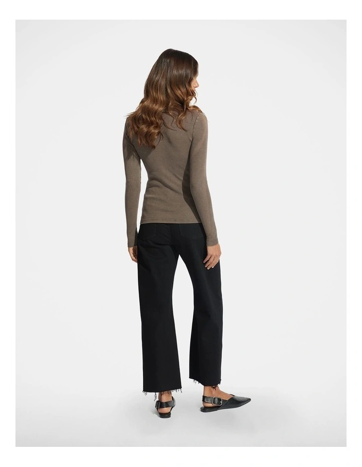 Sophie Long Sleeve Rib Henley Top in Choc Acid Wash image 2