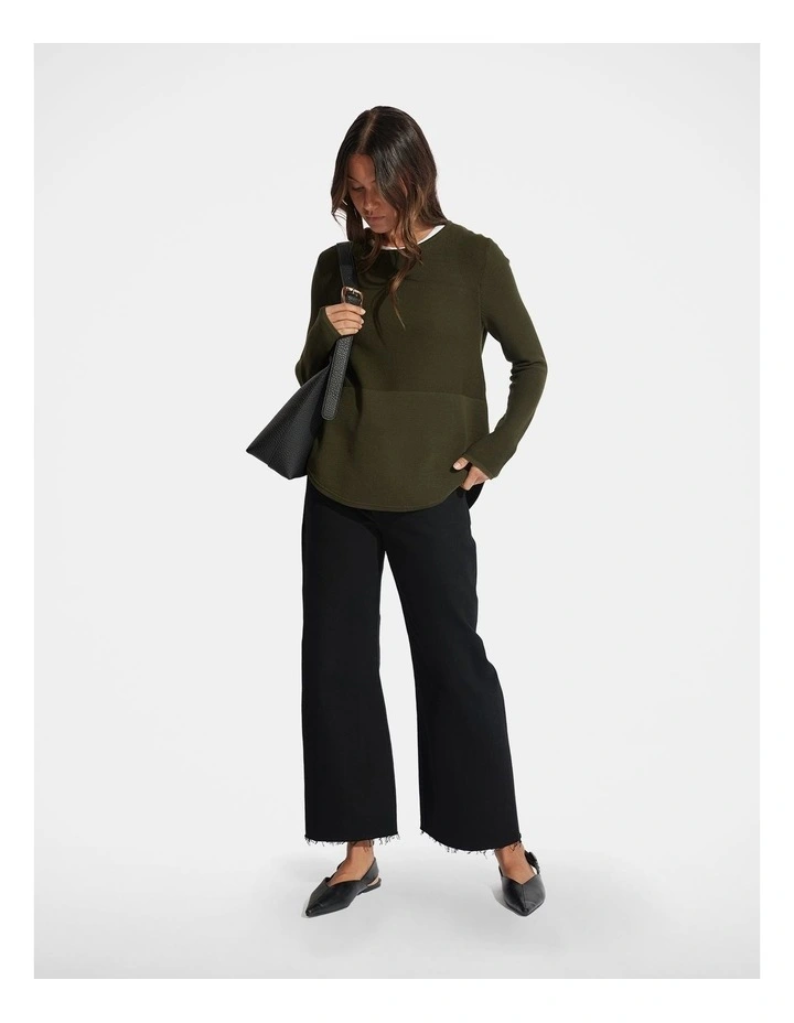 Shay Curved Hem Knit Top in Forest Green image 1