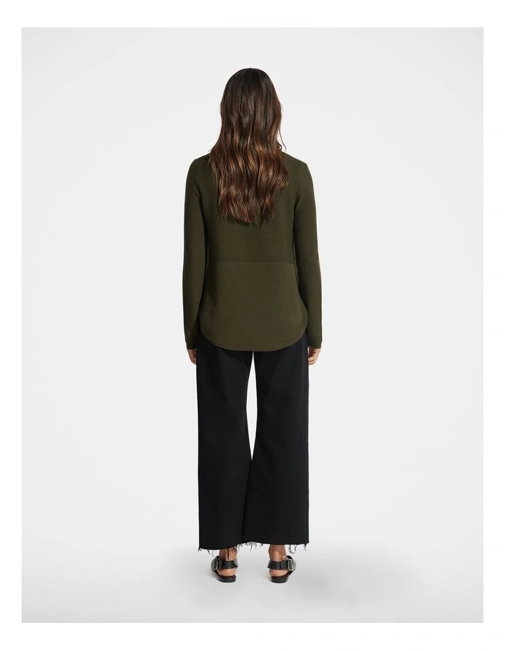 Shay Curved Hem Knit Top in Forest Green image 2