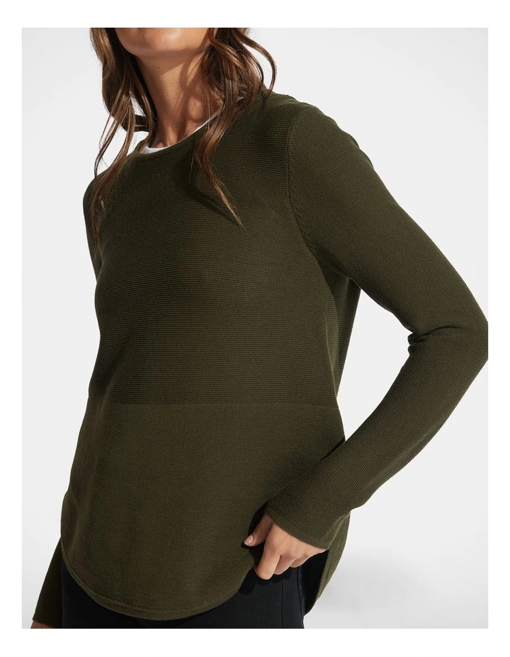Shay Curved Hem Knit Top in Forest Green image 3