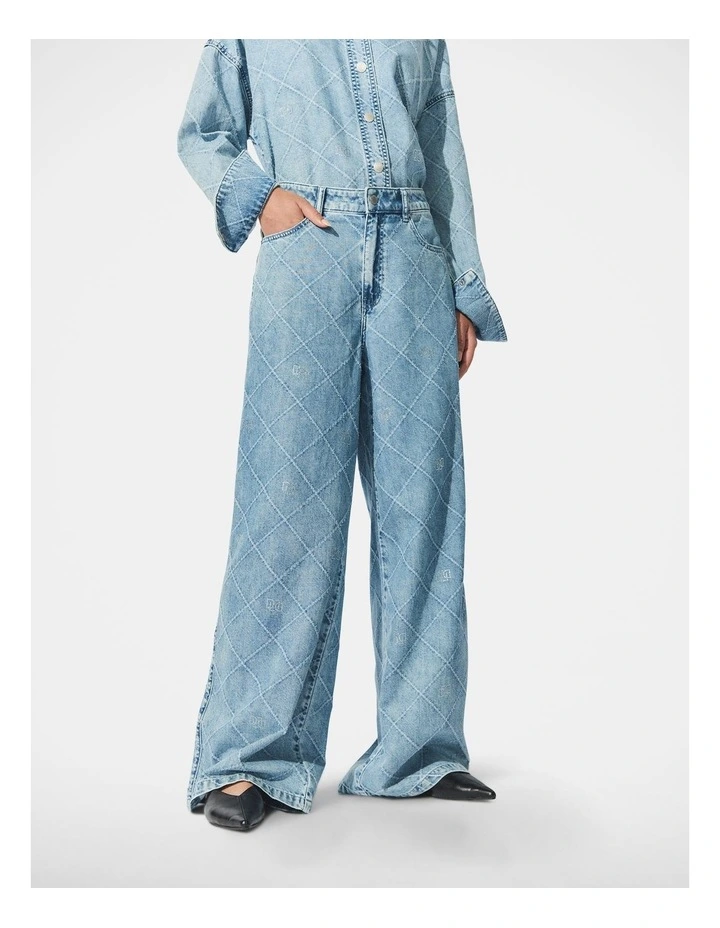 D-Luxe Logo Wide Leg Jeans in Light Blue image 3