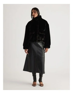 Nia Faux Leather Midi Skirt in Black