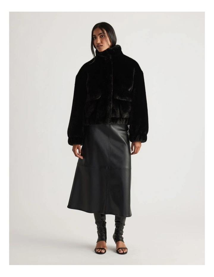 Nia Faux Leather Midi Skirt in Black image 1