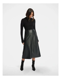 Nia Faux Leather Midi Skirt in Black