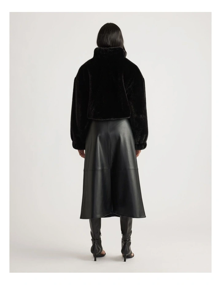 Nia Faux Leather Midi Skirt in Black image 3