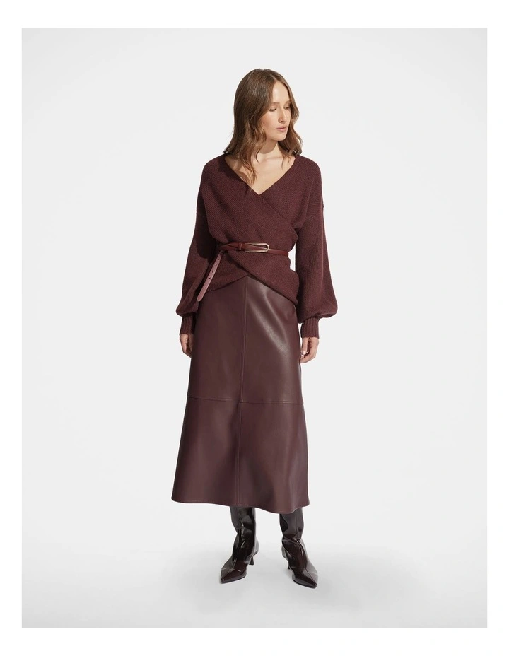 Nia Faux Leather Midi Skirt in Red image 1