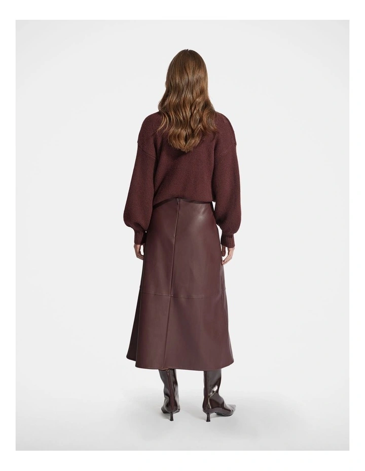 Nia Faux Leather Midi Skirt in Red image 2