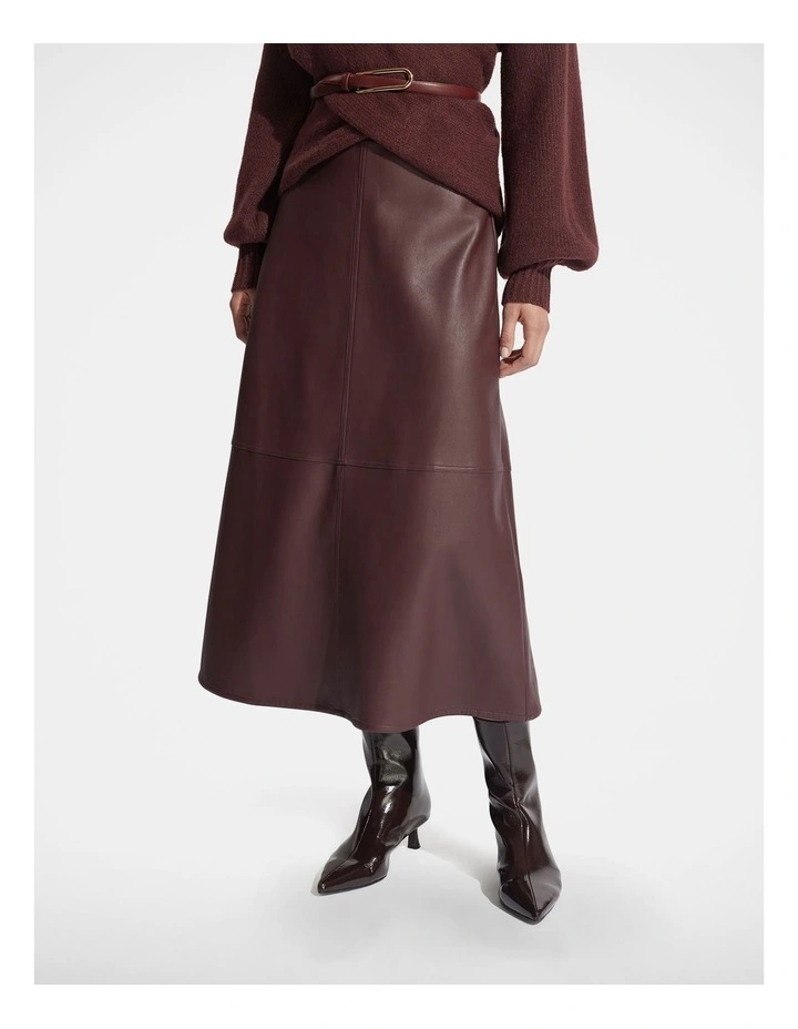 Nia Faux Leather Midi Skirt in Red image 3