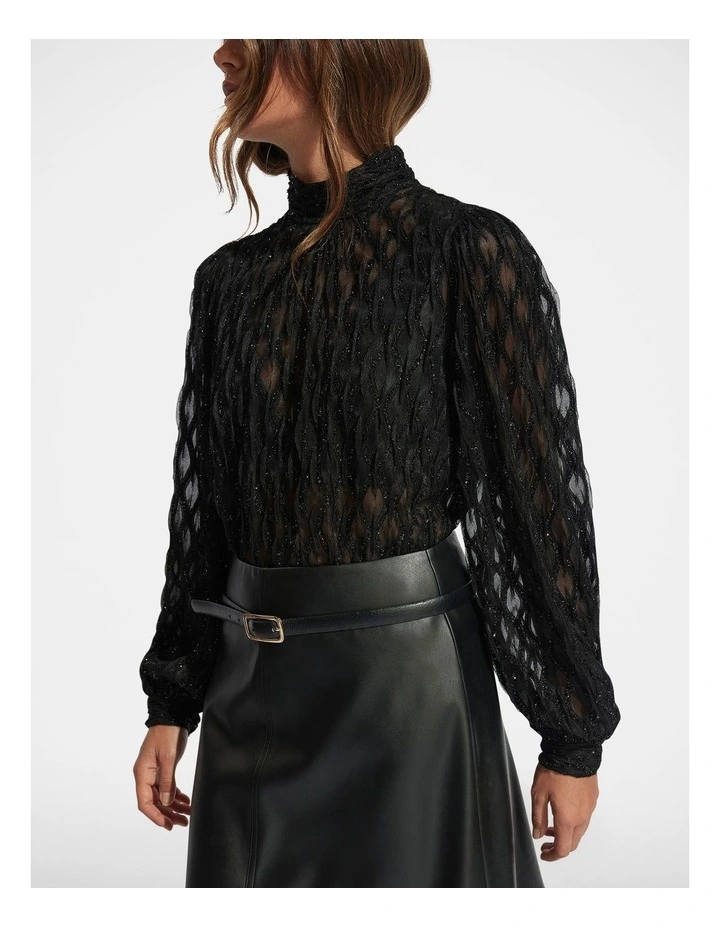 Kristin Textured Blouse in Black image 3
