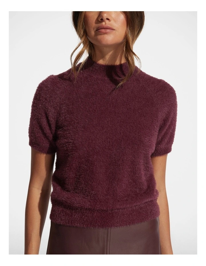 Lulu Fluffy Knit Tee in Cherry image 3