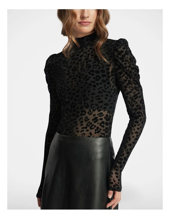 Tessa Velvet Leopard Top in Black image 3
