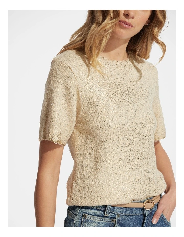 Wyatt Foil Print Knit Tee in Gold Foil image 3