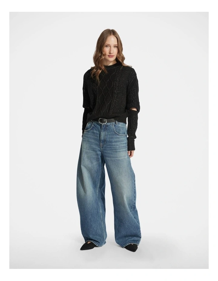 Sasha Lurex Cable Knit Jumper in Black image 1