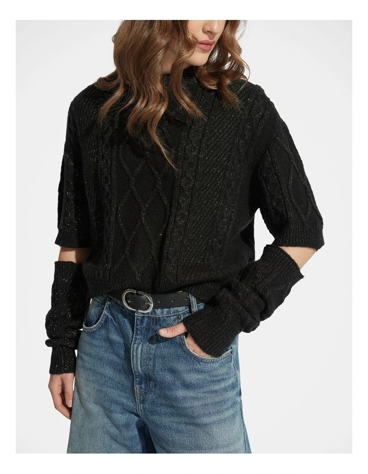Sasha Lurex Cable Knit Jumper in Black image 3