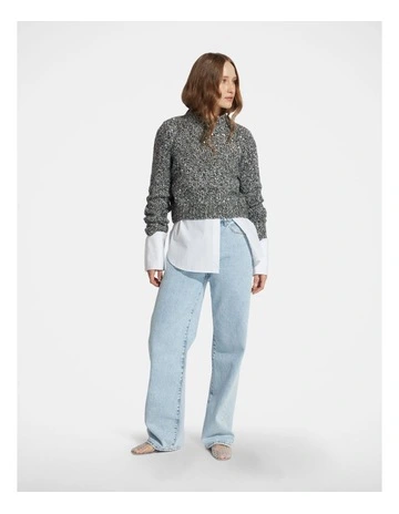 Lori Cropped Sequin Jumper in Grey