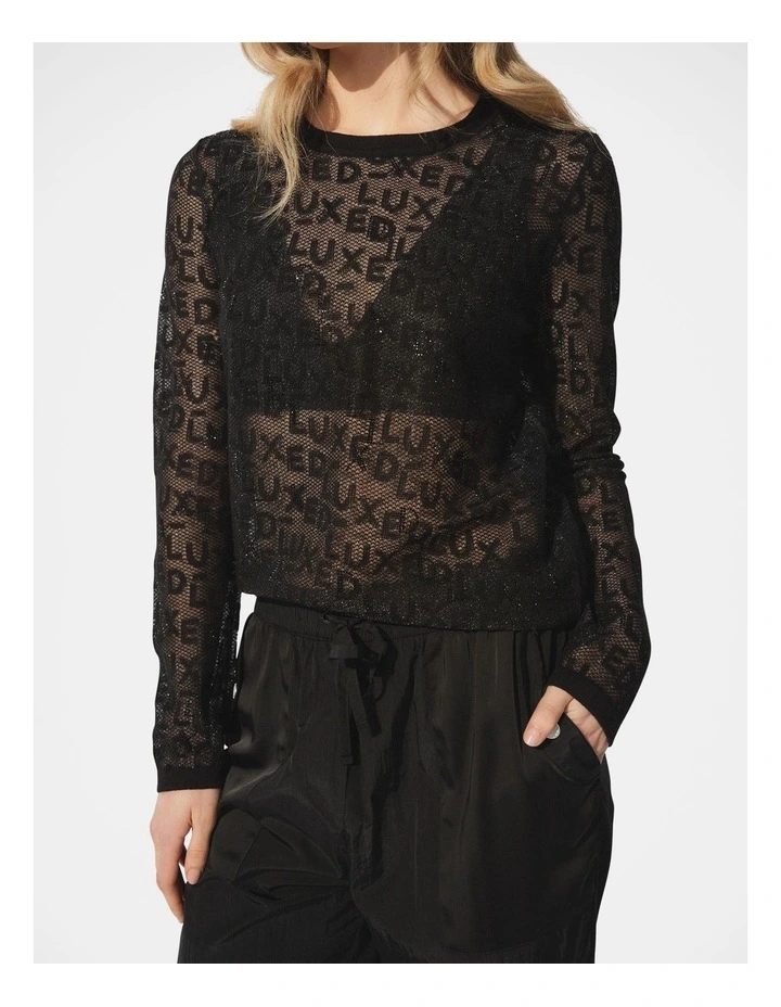 D-Luxe Rhinestone Knit Top in Black image 3