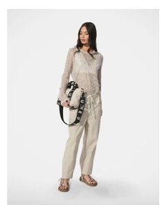 D-Luxe Rhinestone Knit Top in Beige