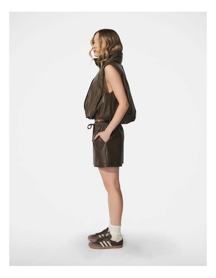 Luxe Faux Leather Shorts in Brown image 3