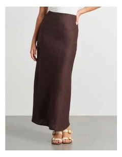 Tia Bias Linen Skirt in Brown