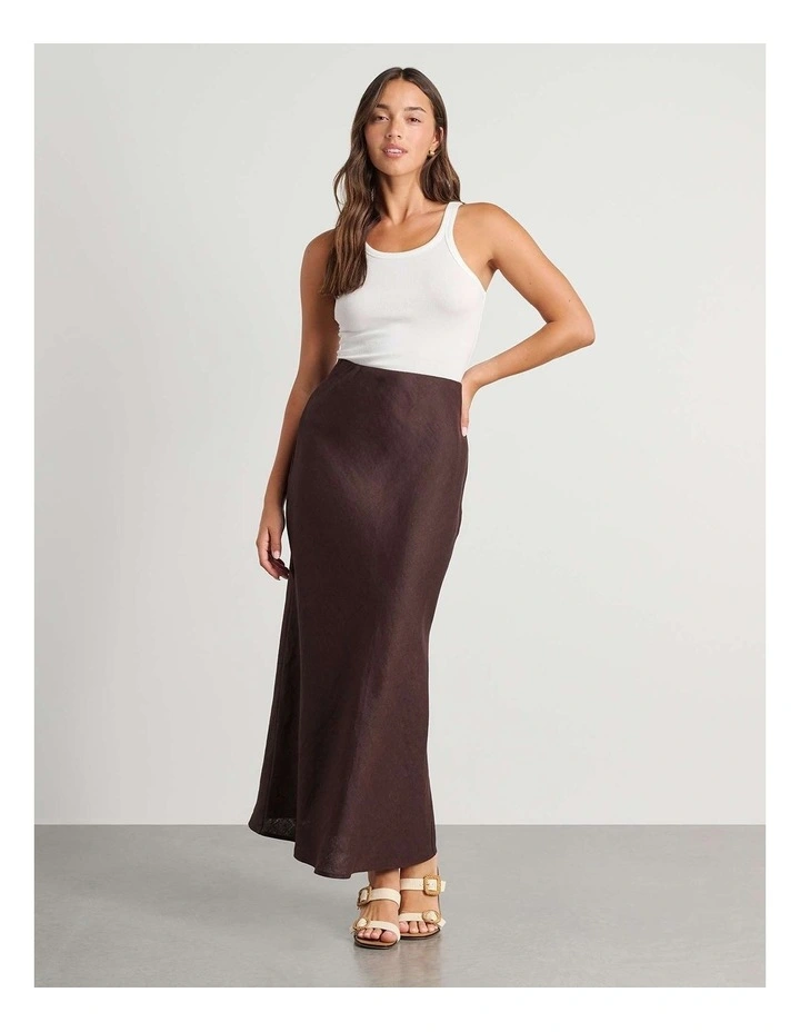 Tia Bias Linen Skirt in Brown image 2