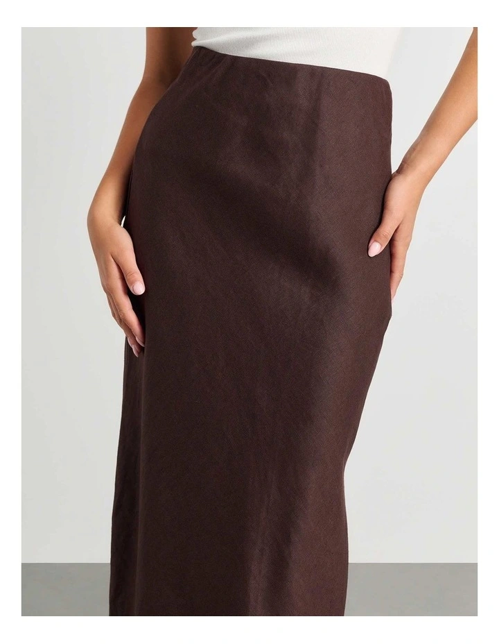 Tia Bias Linen Skirt in Brown image 3