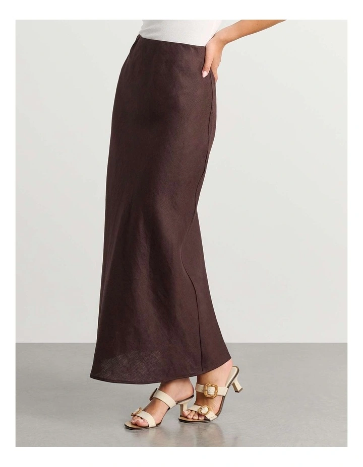 Tia Bias Linen Skirt in Brown image 4