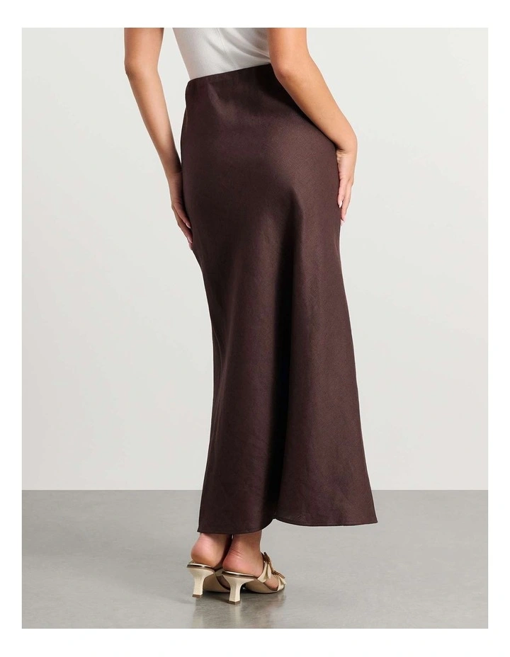 Tia Bias Linen Skirt in Brown image 5