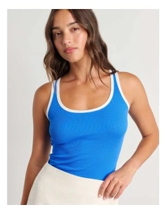 Kate Contrast Scoop Tank in Blue