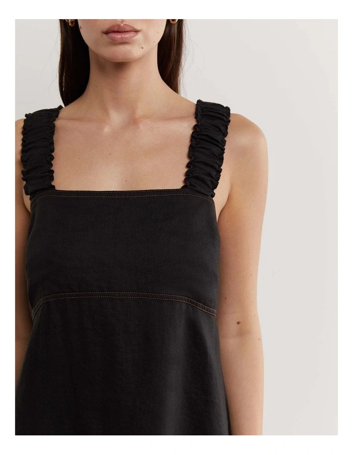 Kiki Elastic Strap Linen Dress in Black image 2