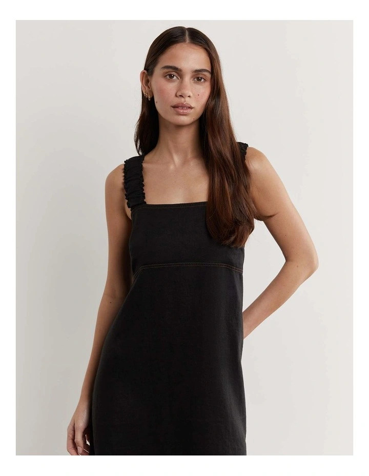 Kiki Elastic Strap Linen Dress in Black image 3