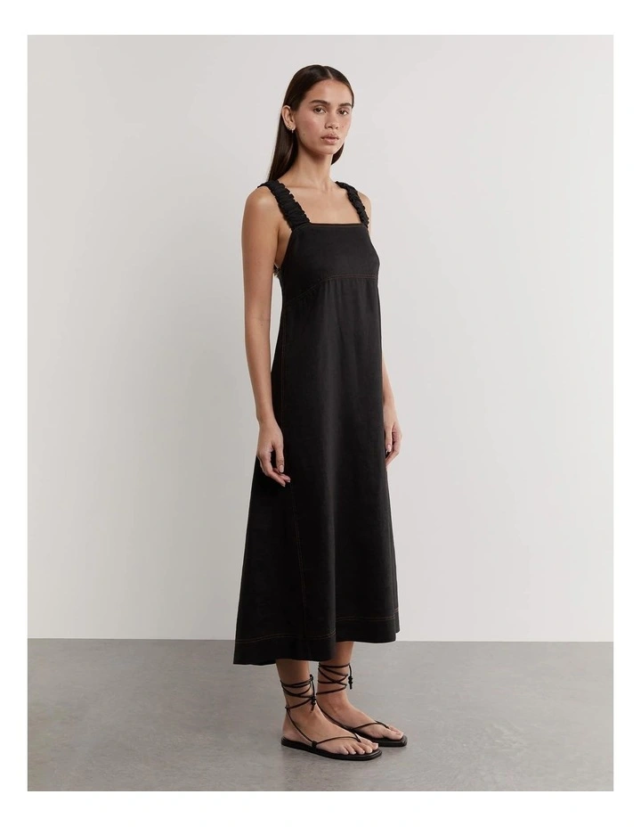 Kiki Elastic Strap Linen Dress in Black image 4