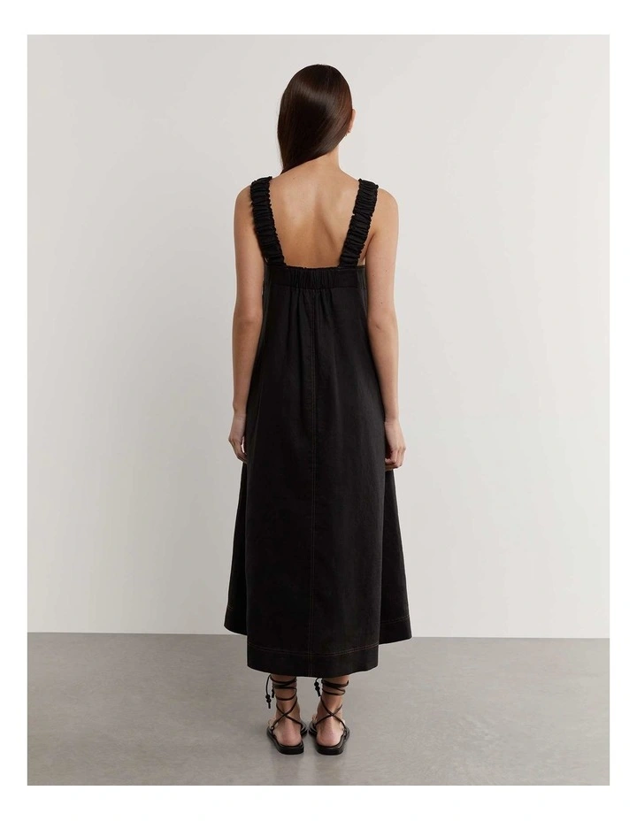 Kiki Elastic Strap Linen Dress in Black image 5