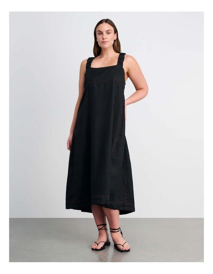 Kiki Elastic Strap Linen Dress in Black image 6