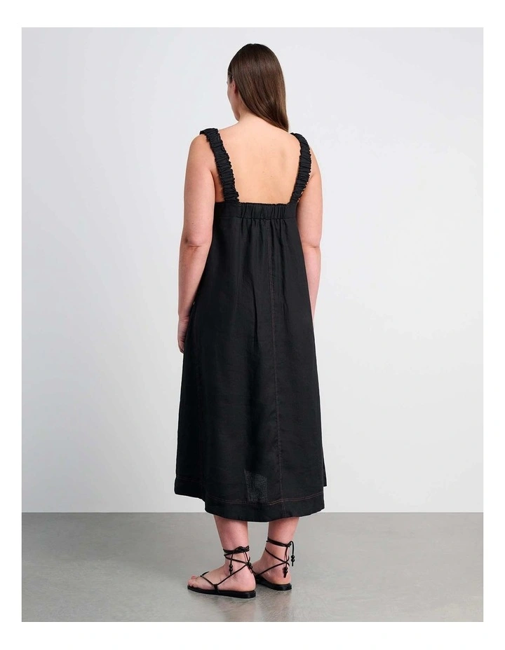 Kiki Elastic Strap Linen Dress in Black image 7