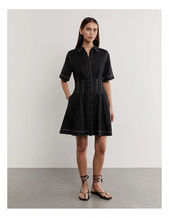 Bella Linen Dress in Black image 4