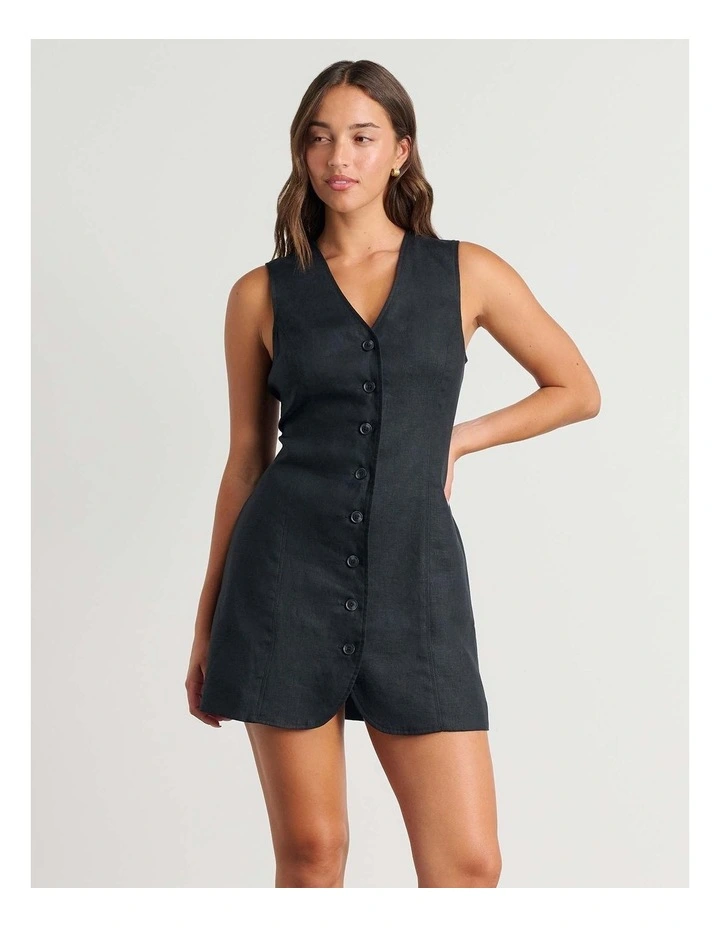 Kayla Linen Vest Dress in Black image 1