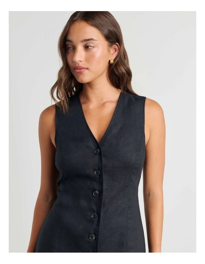 Kayla Linen Vest Dress in Black image 2